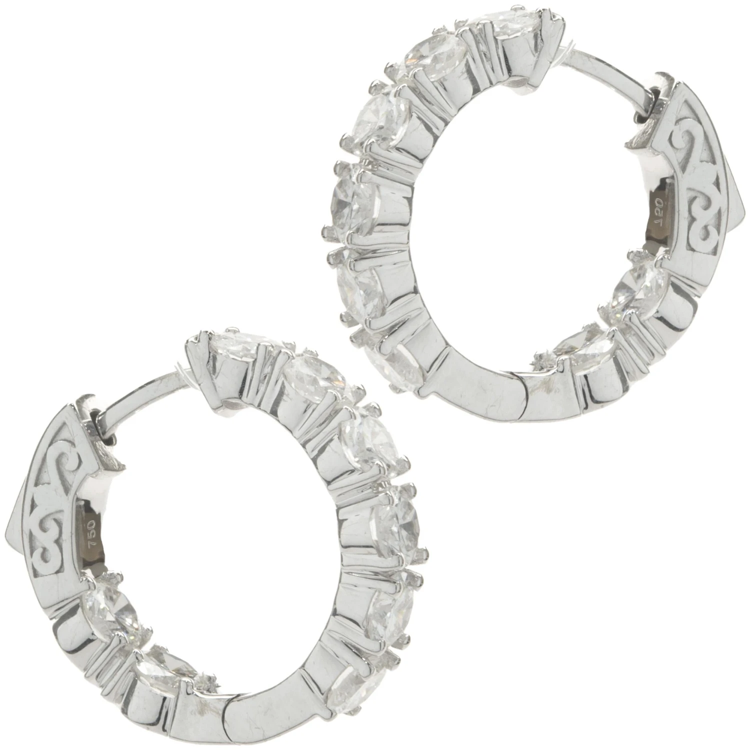Unknown 18 Karat White Gold Diamond Inside Outside Hoop Earrings 6 Unknown 18 Karat White Gold Diamond Inside Outside Hoop Earrings – Image 4