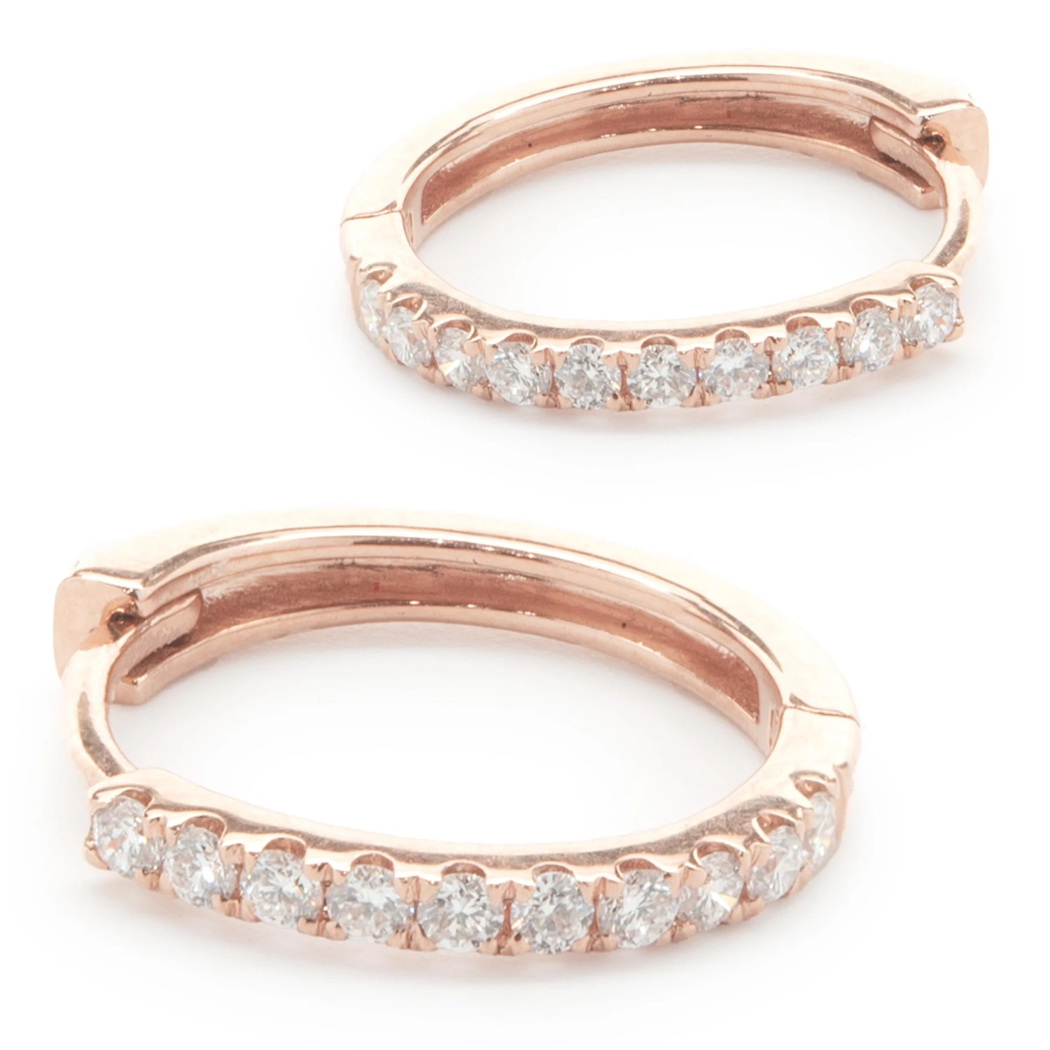 Unknown 18 Karat Rose Gold Diamond Huggie Hoop Earrings 4 Unknown 18 Karat Rose Gold Diamond Huggie Hoop Earrings – Image 2