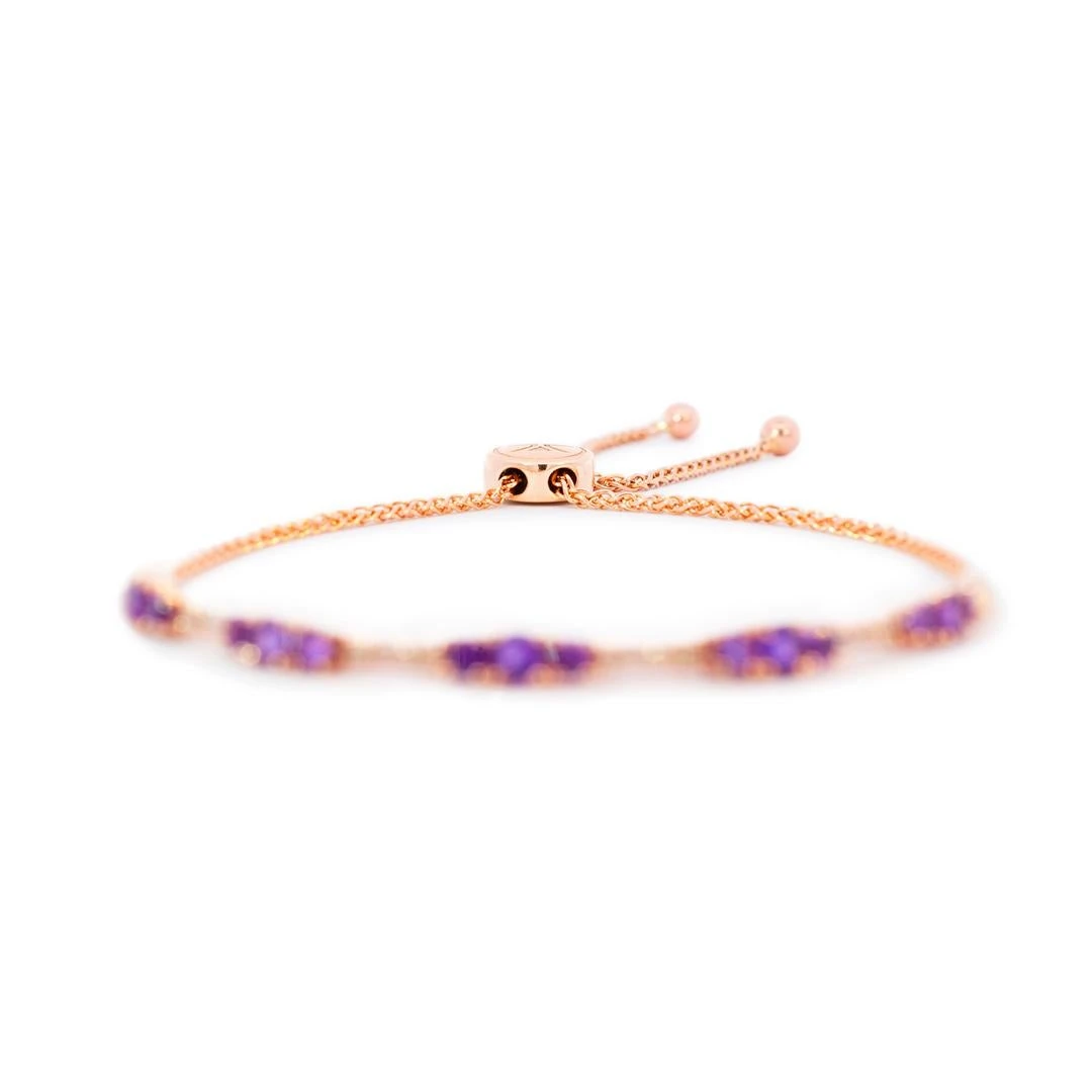 Ladies Levian 14k Rose Gold Amethyst Diamond Cocktail Bolo Tennis Bracelet 4 Ladies Levian 14k Rose Gold Amethyst Diamond Cocktail Bolo Tennis Bracelet – Image 2