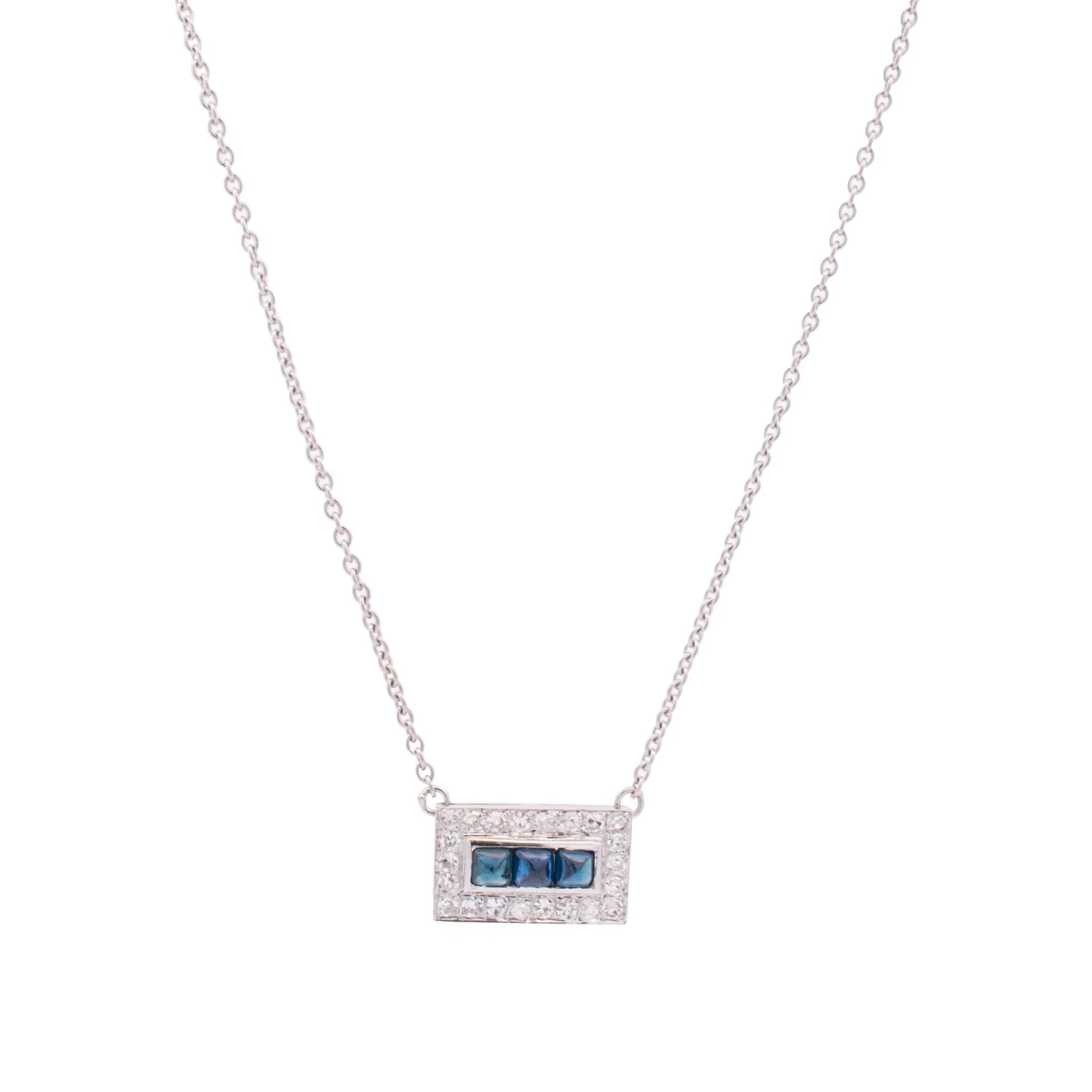 Unknown Ladies Antique Art Deco 18k White Gold Sapphire Diamond Cocktail Necklace 4 Unknown Ladies Antique Art Deco 18k White Gold Sapphire Diamond Cocktail Necklace – Image 2
