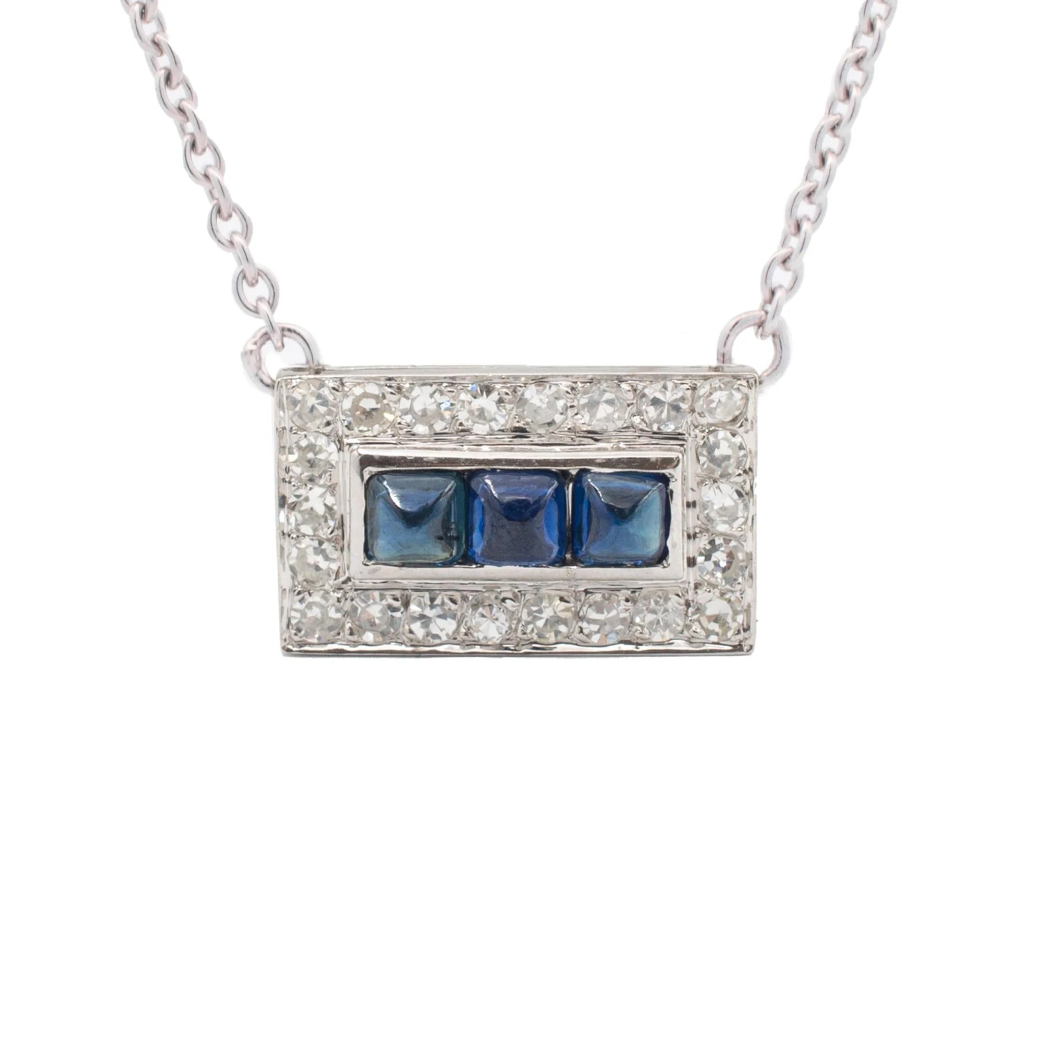 Unknown Ladies Antique Art Deco 18k White Gold Sapphire Diamond Cocktail Necklace 5 Unknown Ladies Antique Art Deco 18k White Gold Sapphire Diamond Cocktail Necklace – Image 3