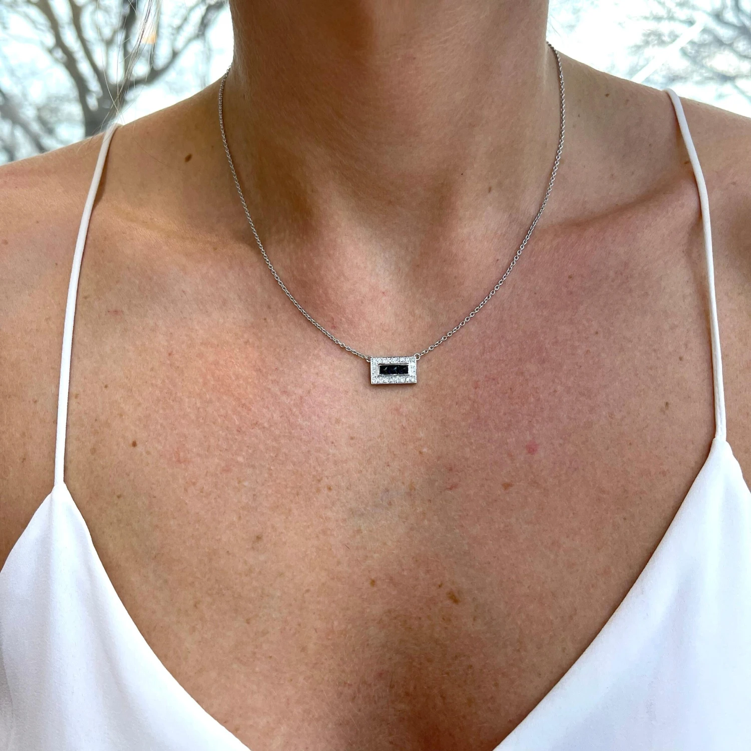 Unknown Ladies Antique Art Deco 18k White Gold Sapphire Diamond Cocktail Necklace 7 Unknown Ladies Antique Art Deco 18k White Gold Sapphire Diamond Cocktail Necklace – Image 5