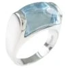 Vintage Bvlgari Bulgari Tronchetto 18 Karat White Gold Blue Topaz Ring With Box