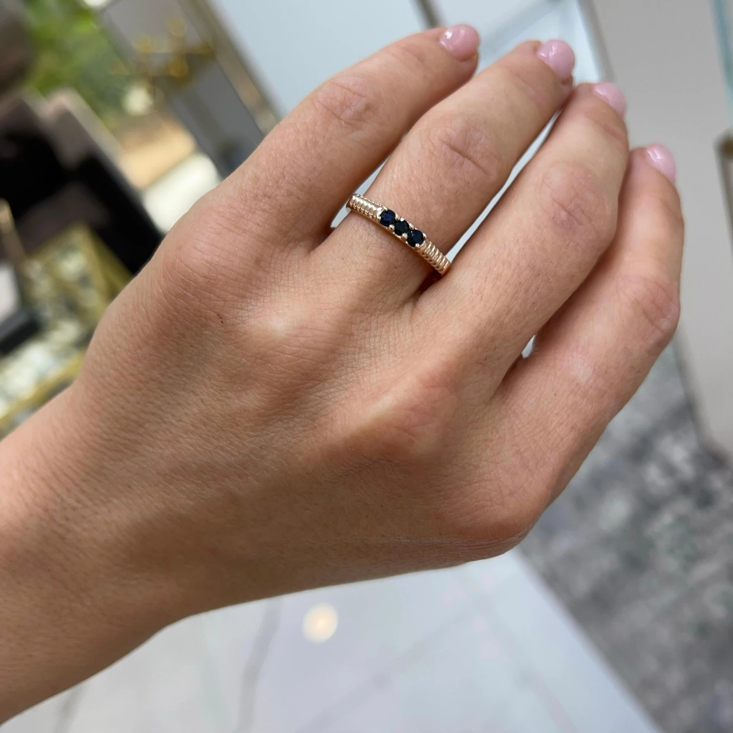 Unknown Ladies Vintage 14k Rose Gold Sapphire Cocktail Band Ring 9 Unknown Ladies Vintage 14k Rose Gold Sapphire Cocktail Band Ring – Image 7