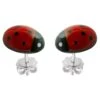 18 Karat White Gold Mediterranean Coral Ladybug Stud Earrings