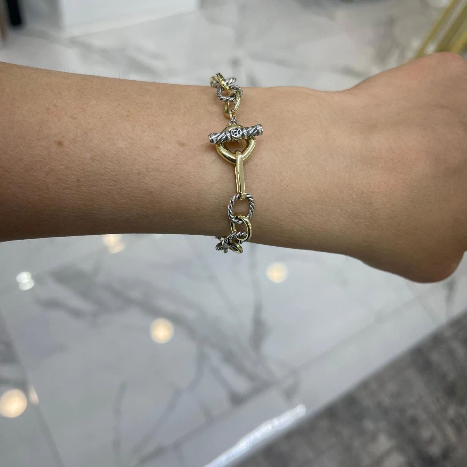 David Yurman 18k Yellow Gold & 925 Sterling Silver Oval Link Chain Bracelet 9 David Yurman 18k Yellow Gold & 925 Sterling Silver Oval Link Chain Bracelet – Image 7