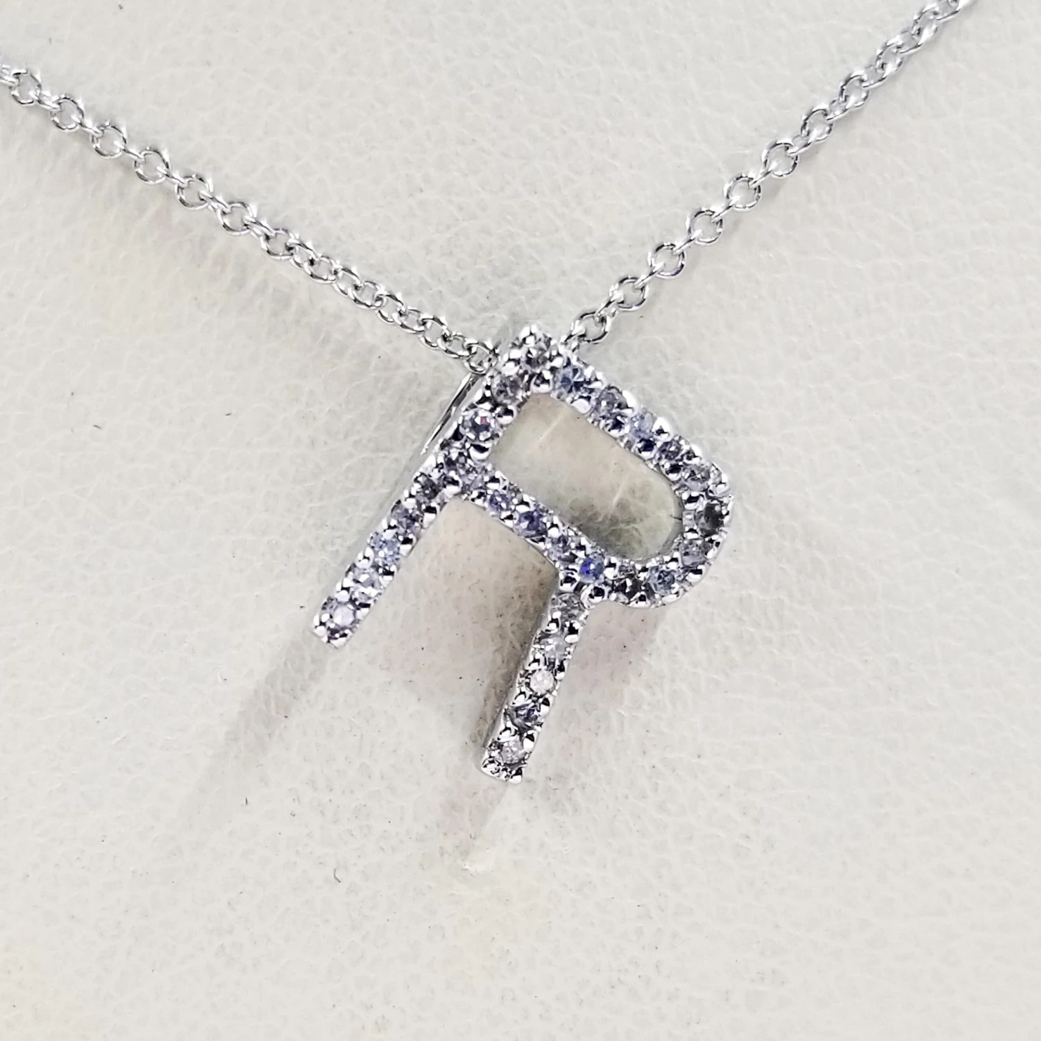14 Karat White Gold Diamond R Initial Necklace 5 14 Karat White Gold Diamond R Initial Necklace – Image 3