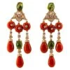 Mediterranean Red Coral White Diamond Green Tourmaline Yellow Gold Drop Earrings -Mode Bijouterie Magasin 16672012 datamatics