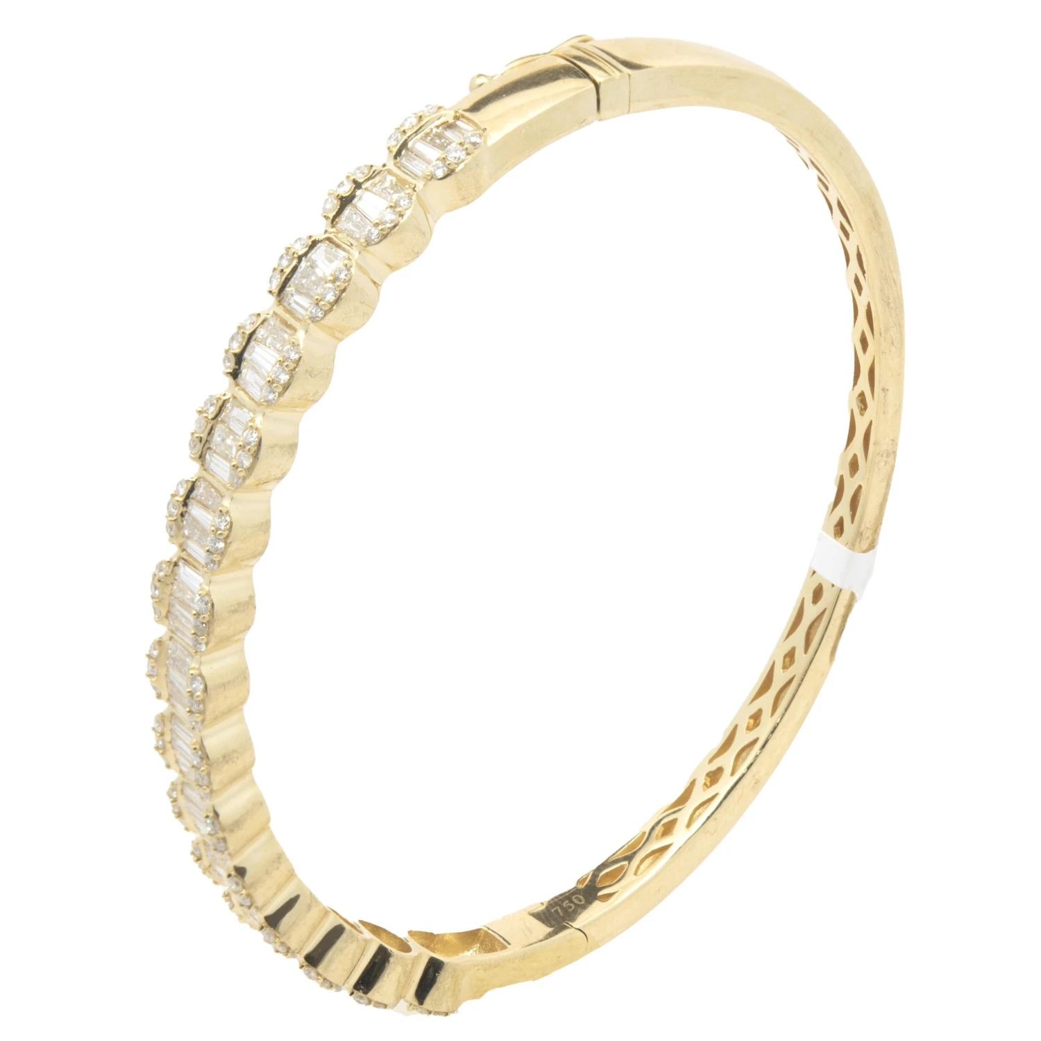Unknown 18 Karat Yellow Gold Mosaic Set Diamond Oval Link Bangle Bracelet 5 Unknown 18 Karat Yellow Gold Mosaic Set Diamond Oval Link Bangle Bracelet – Image 3