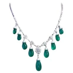 Gorgeous Ct 78, 80 Of Zambia Emeralds And Diamonds On Necklace In Gold
