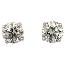 Diamond Stud Earrings 2.01 Carats K I2 14 Karat White Gold Basket Setting