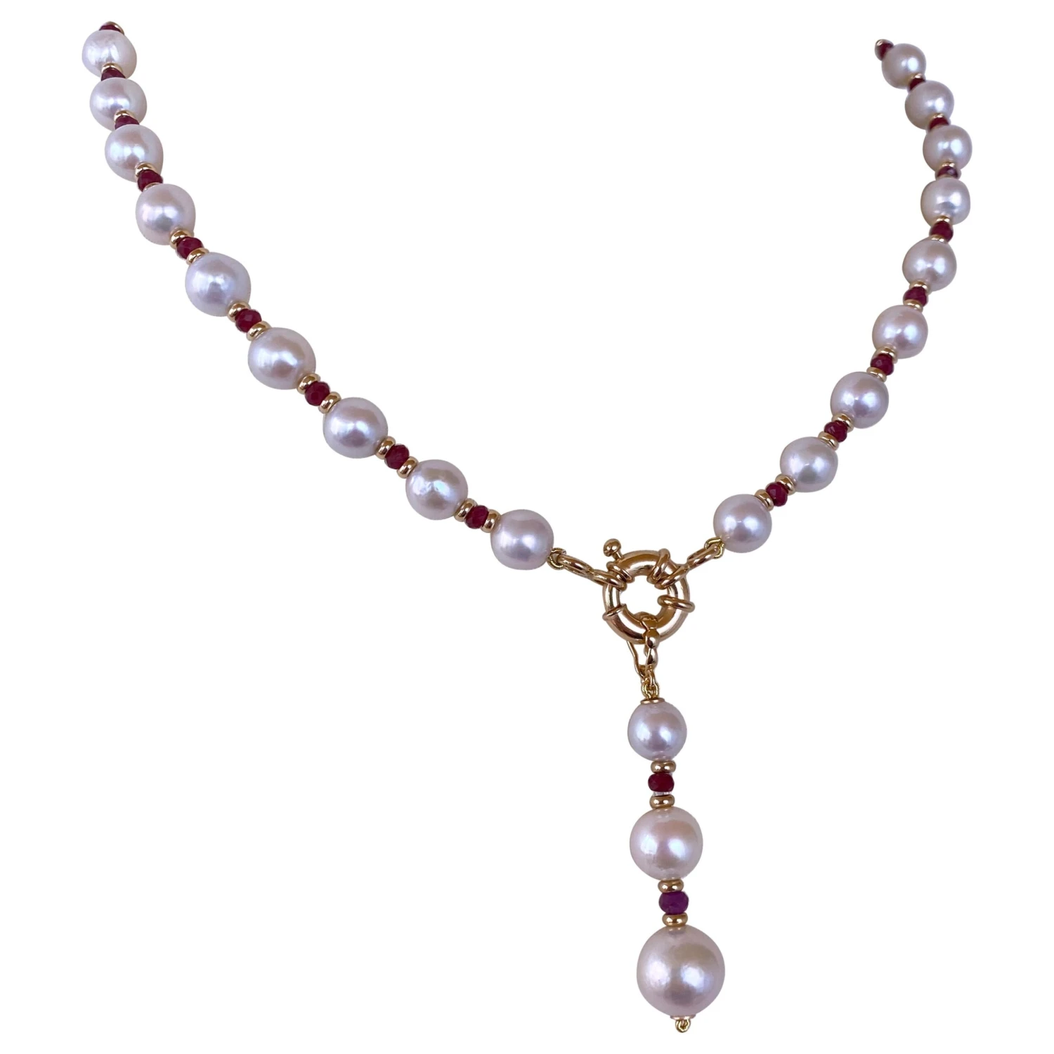 Marina J. Valentines Ruby, Pearl And Solid 14k Yellow Gold Necklace 3 Marina J. Valentines Ruby, Pearl And Solid 14k Yellow Gold Necklace