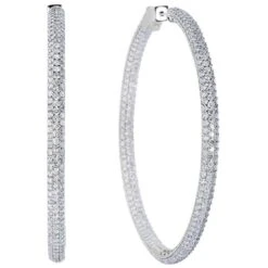 6 Carat Round Brilliant 2 Inch Pave Diamond Hoops Earrings Certified