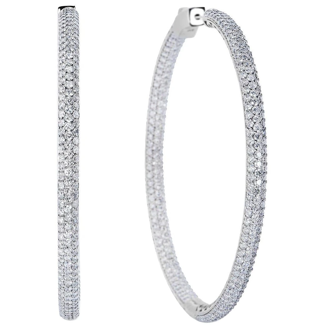 6 Carat Round Brilliant 2 Inch Pave Diamond Hoops Earrings Certified 3 6 Carat Round Brilliant 2 Inch Pave Diamond Hoops Earrings Certified