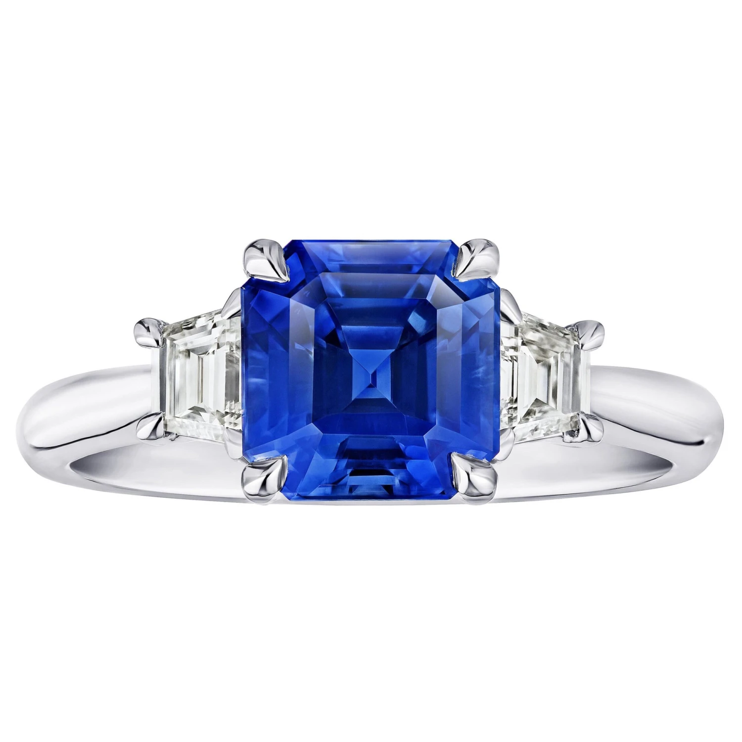 3.18 Carat Emerald Cut Blue Sapphire And Diamond Ring 3 3.18 Carat Emerald Cut Blue Sapphire And Diamond Ring
