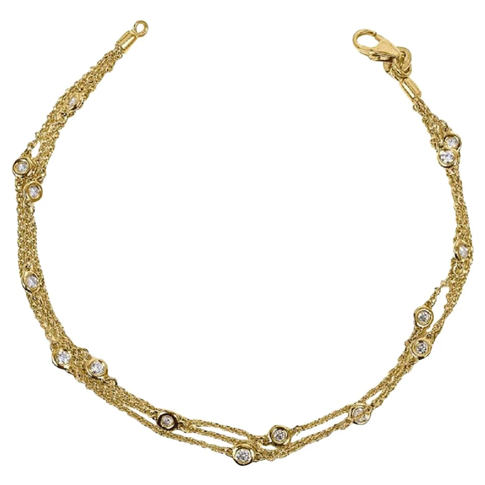 0.80 Carats Triple-Row Diamond Station Yellow Gold Bracelet 14 Karat 3 0.80 Carats Triple-Row Diamond Station Yellow Gold Bracelet 14 Karat