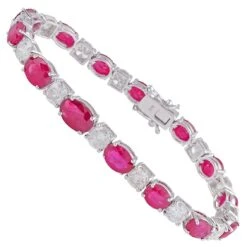 Natural Ruby Gemstone Bracelet Diamond 14 Karat White Gold Handmade Fine Jewelry
