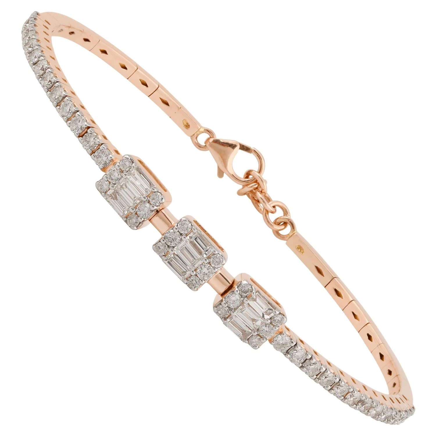1.45 Carat Baguette Diamond Pave Bracelet 14k Rose Gold Lobster Clasp Jewelry 3 1.45 Carat Baguette Diamond Pave Bracelet 14k Rose Gold Lobster Clasp Jewelry