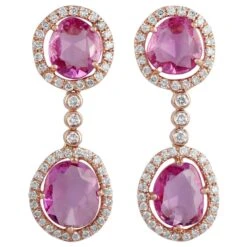 5.30 Carat Pink Sapphire And Diamond Earring Studded In 18 Karat Rose Gold