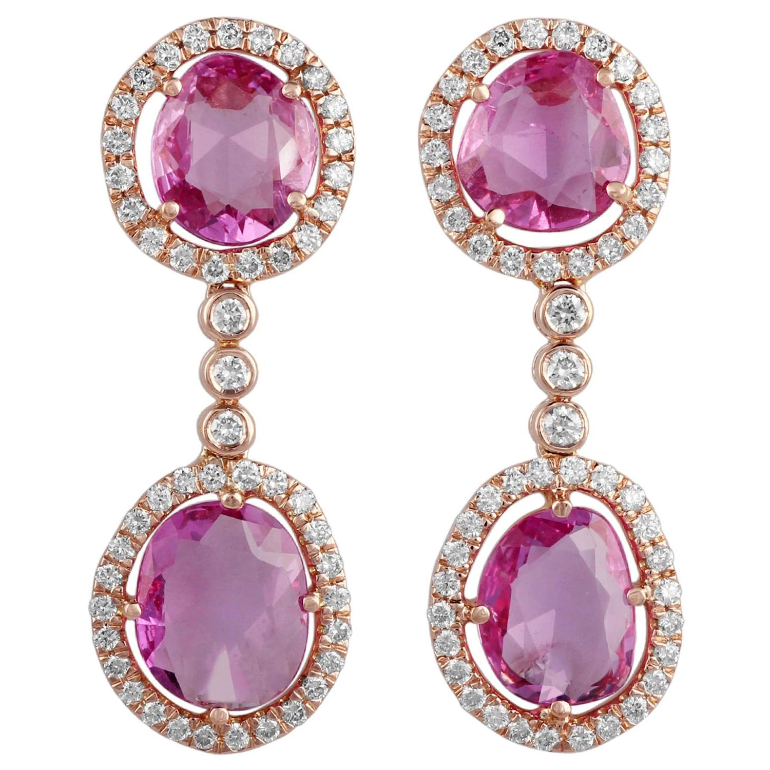 5.30 Carat Pink Sapphire And Diamond Earring Studded In 18 Karat Rose Gold 3 5.30 Carat Pink Sapphire And Diamond Earring Studded In 18 Karat Rose Gold