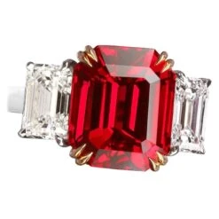 Emilio Jewelry Certified 8.00 Carat No Heat Emerald Cut Ruby Ring