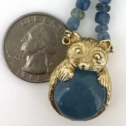 "Aqua Raccoon" Beaded 18" Aquamarine Necklace With 14 Karat Gold Bear Pendant 21 "Aqua Raccoon" Beaded 18" Aquamarine Necklace With 14 Karat Gold Bear Pendant -Mode Bijouterie Magasin 18 master