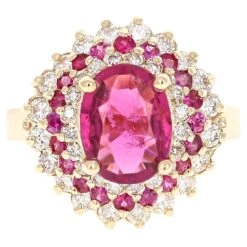 3.03 Carat Tourmaline Sapphire Diamond Yellow Gold Ring