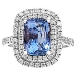 NO RESERVE - No Heat 4.07ct Sapphire & 0.80ct Diamonds Halo, 18K White Gold Ring