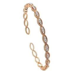 Unknown Rose Gold And Diamond Rope Bangle Bracelet