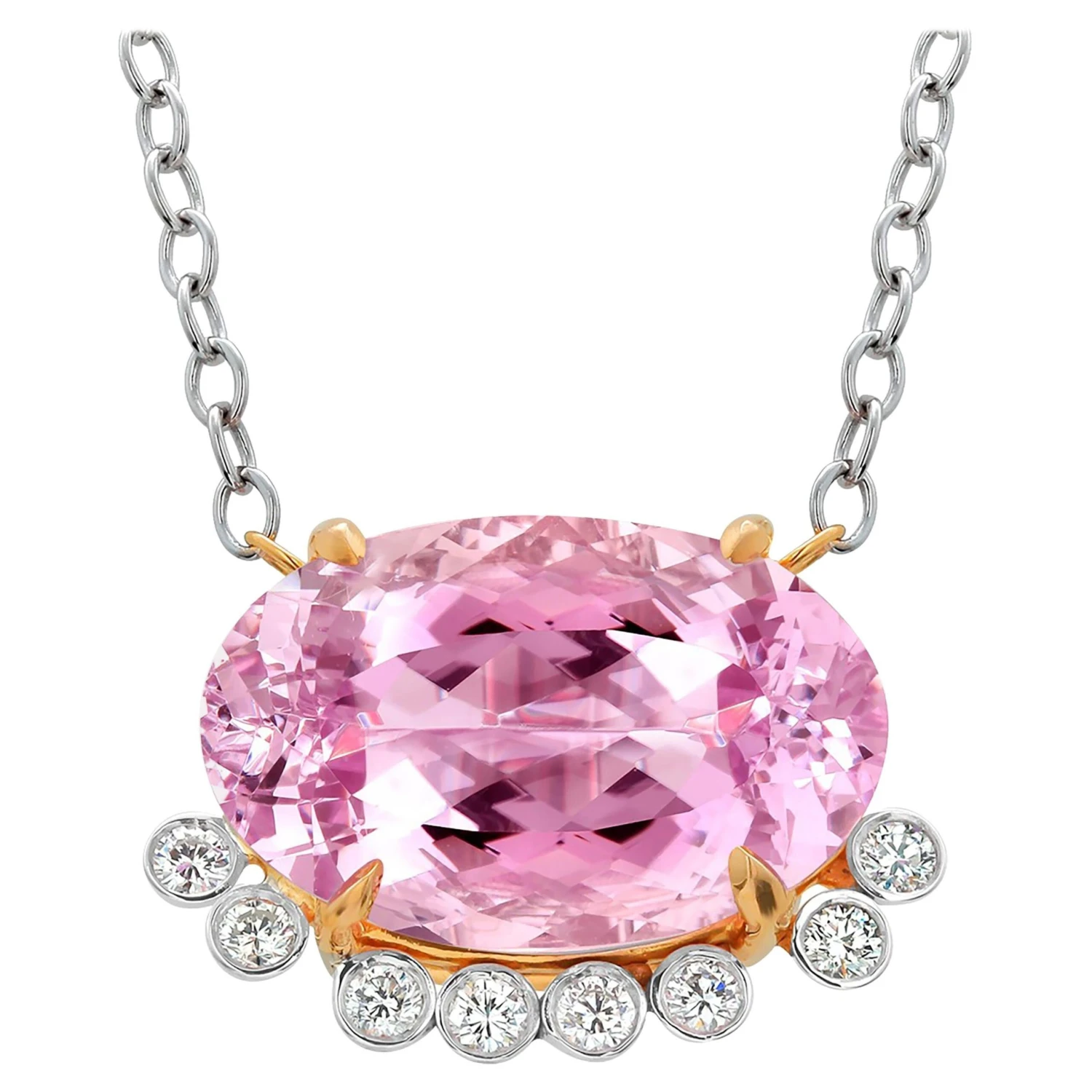 Eighteen Karat Yellow Gold 30.85 Carat Natural Kunzite Diamond Pendant Necklace 3 Eighteen Karat Yellow Gold 30.85 Carat Natural Kunzite Diamond Pendant Necklace