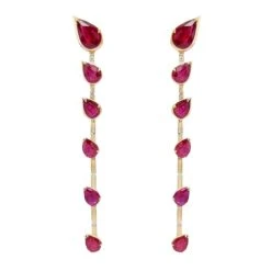 Pear Shaped Ruby Dangle Earrings In 18k Yellow Gold