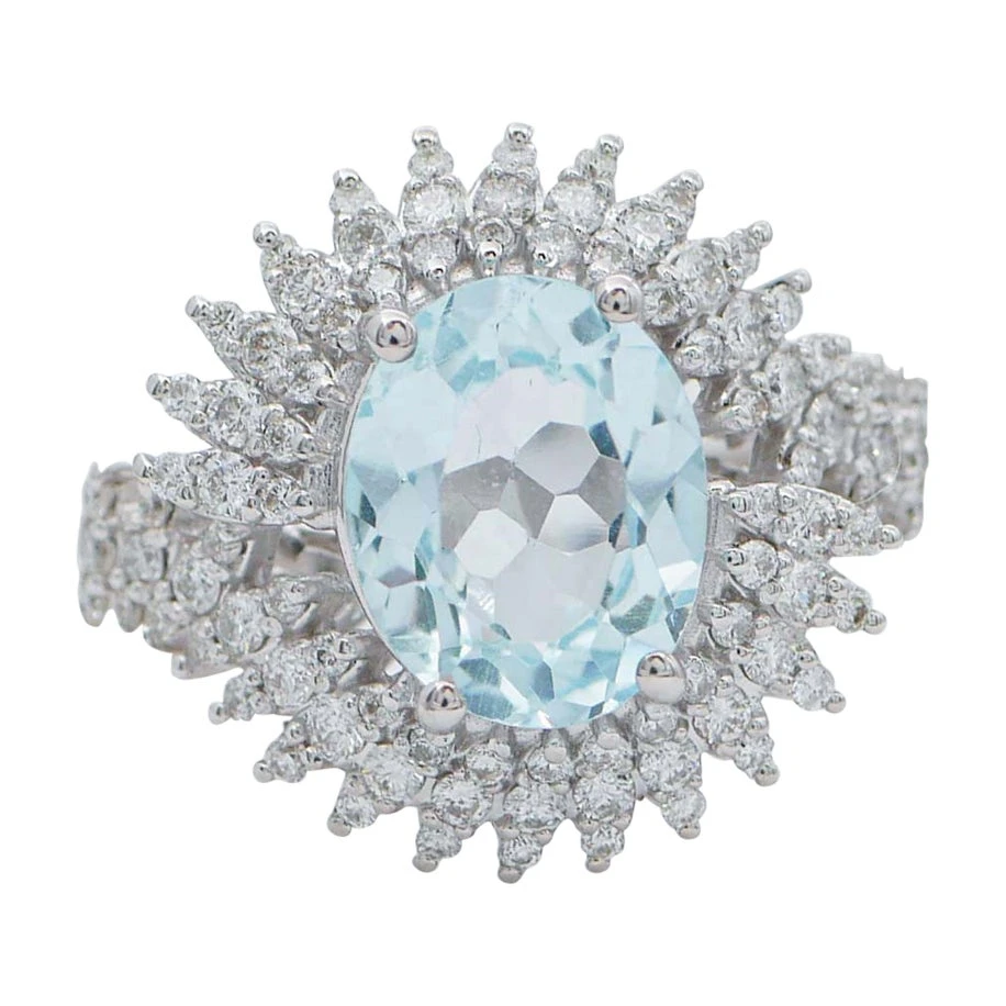 Unknown Aquamarine Colour Topaz, Diamonds, 18 Karat White Gold Modern Ring 3 Unknown Aquamarine Colour Topaz, Diamonds, 18 Karat White Gold Modern Ring