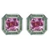 Luminous Asscher Stud Earrings, Pink & Green Sapphire, Silver, 5.40ct