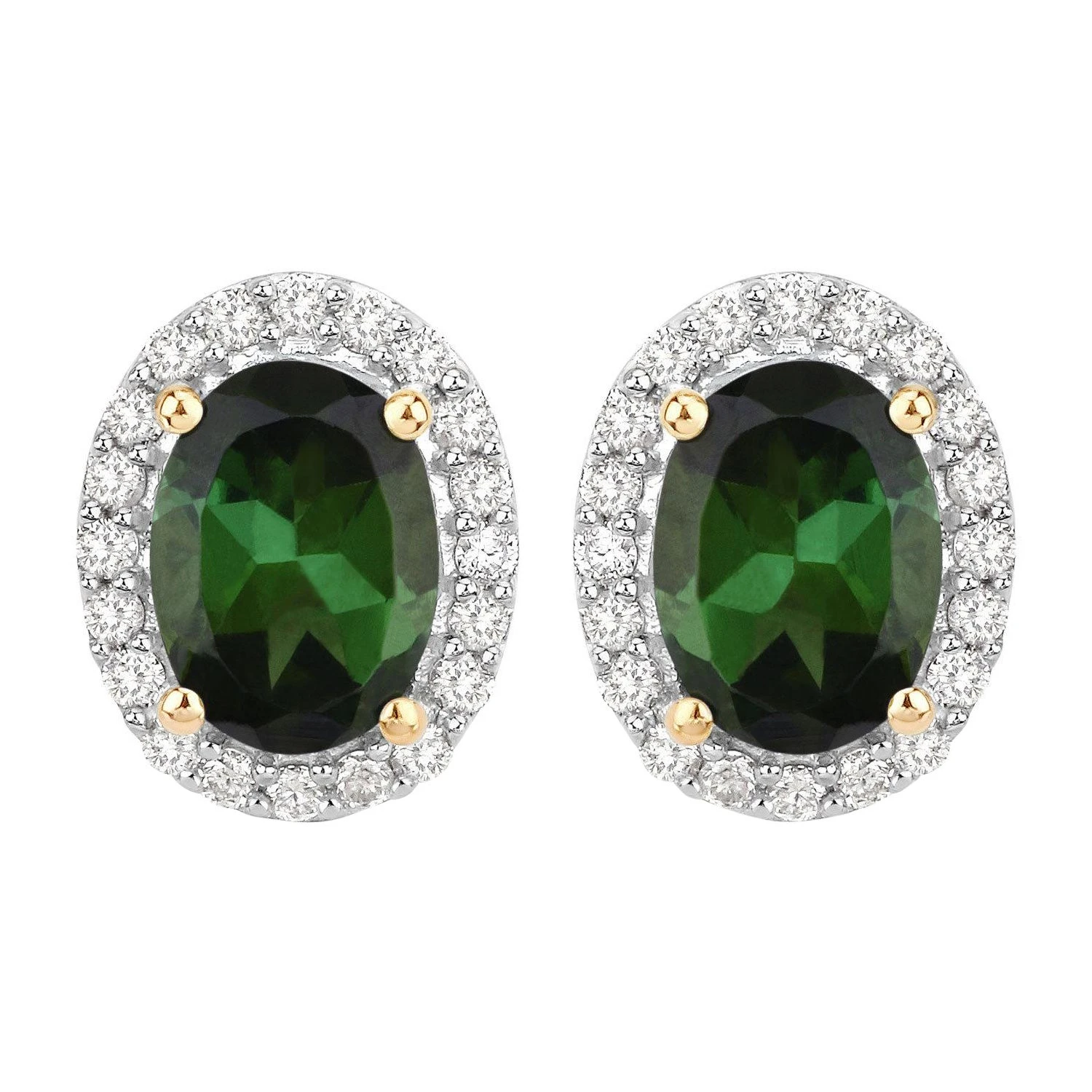 Unknown Natural Green Tourmaline And Diamond Halo Earrings 2 Carats 14k Yellow Gold 3 Unknown Natural Green Tourmaline And Diamond Halo Earrings 2 Carats 14k Yellow Gold