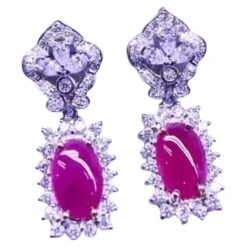 Amazing 8, 27 Carats Of Burma Rubies And Diamonds On Earrings