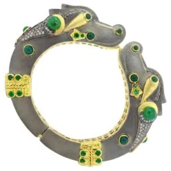 Emerald Mix Dragon Bracelet In 14k Yellow Gold And Silver
