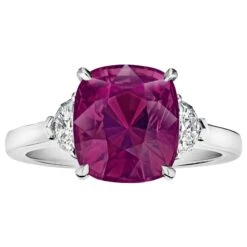 5.88 Carat Cushion Pinkish Red Sapphire And Diamond Ring
