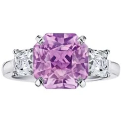 5.96 Carat Radiant Cut Pink Sapphire And Diamond Ring