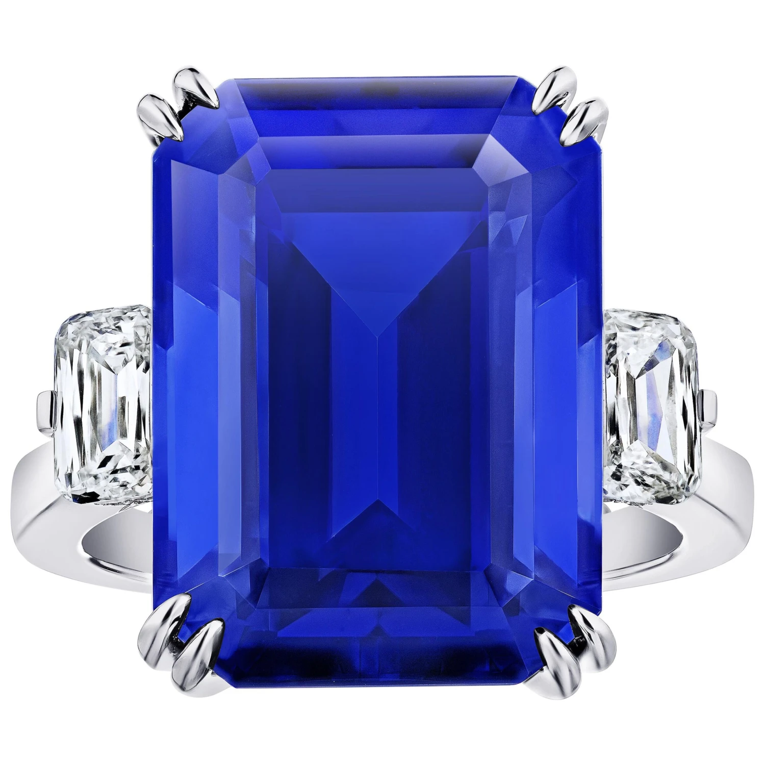 19.97 Carat Emerald Cut Blue Tanzanite And Diamond Ring 3 19.97 Carat Emerald Cut Blue Tanzanite And Diamond Ring