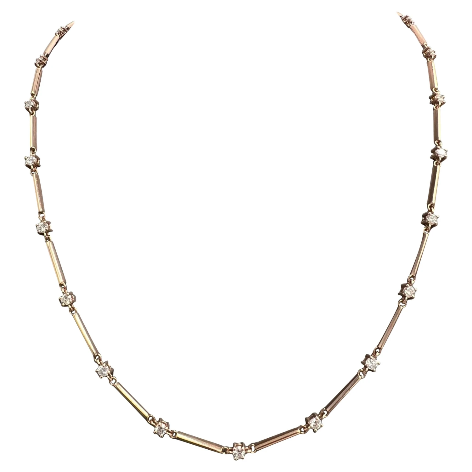 Unknown 14k Rose Gold Diamonds Necklace With 2.01 Natural Diamonds In A Gold-Bar Chain 4 Unknown 14k Rose Gold Diamonds Necklace With 2.01 Natural Diamonds In A Gold-Bar Chain – Image 2