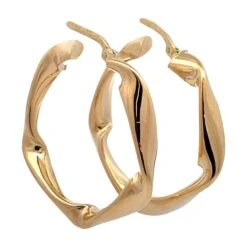 14 Karat Yellow Gold Wave Hoop Earrings 4.1 Grams Made In, Italy