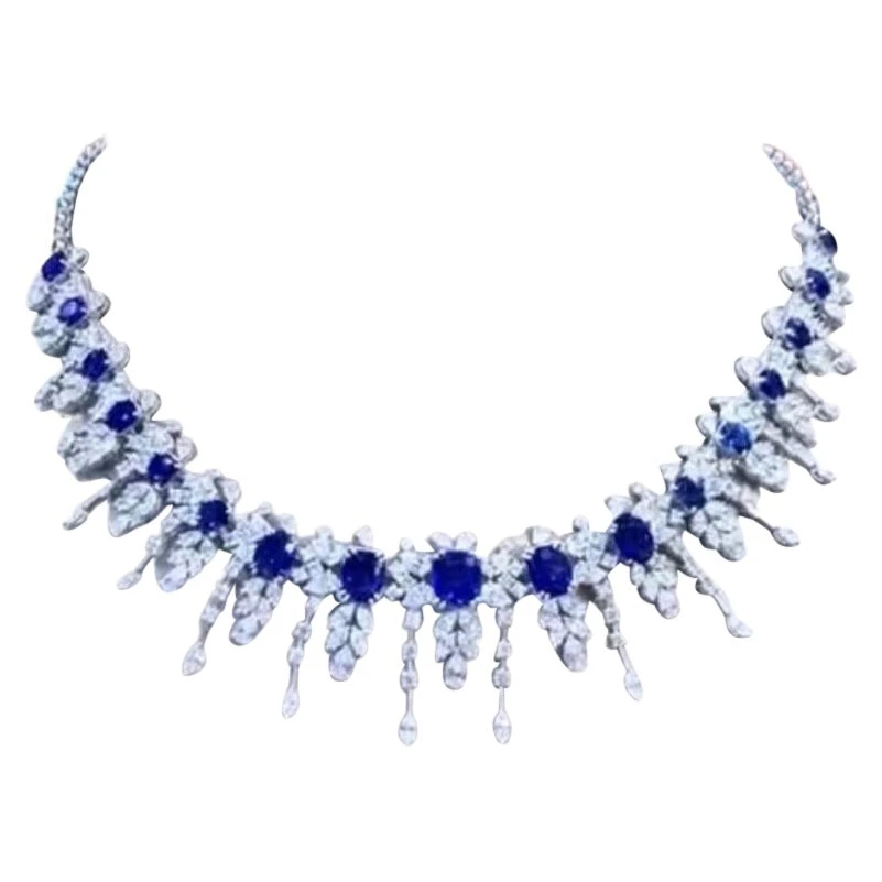 Amazing 43.08 Carats Of Royal Blue Ceylon Sapphires And Diamonds On Necklace 3 Amazing 43.08 Carats Of Royal Blue Ceylon Sapphires And Diamonds On Necklace