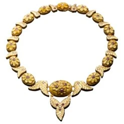 Handmade Carved Amber 18k And 24k Gold Choker Necklace