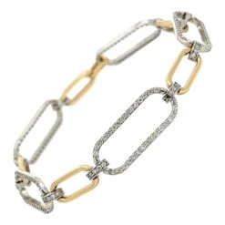 Unknown 14K Two-Tone Paper-Clip Oval Shape Bracelet With 1.56 Carats Of Natural Diamonds -Mode Bijouterie Magasin 19495362 datamatics