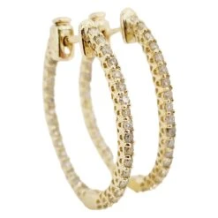 1.30 Carat Diamond Oval Hoops Earrings 14 Karat Yellow Gold