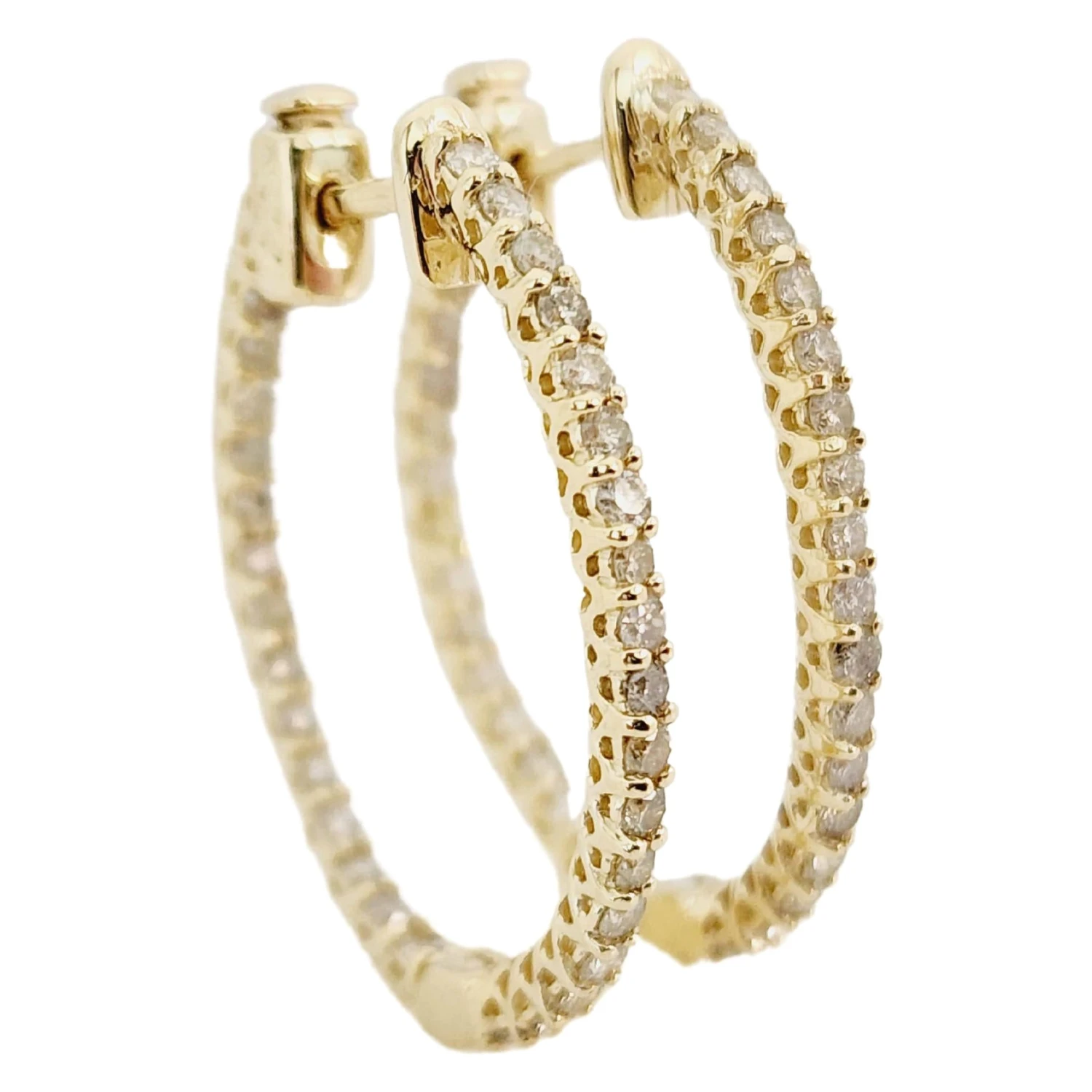 1.30 Carat Diamond Oval Hoops Earrings 14 Karat Yellow Gold 3 1.30 Carat Diamond Oval Hoops Earrings 14 Karat Yellow Gold