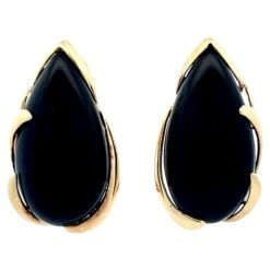 Unknown Pear Shaped Black Onyx Earrings In 14k Yellow Gold