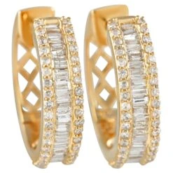 LB Exclusive 14k Yellow Gold 0.90 Carat Diamond Hoop Earrings