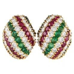 Adler 18k Yellow Gold 6.40ct Diamond Sapphire Ruby & Emerald Statement Earrings