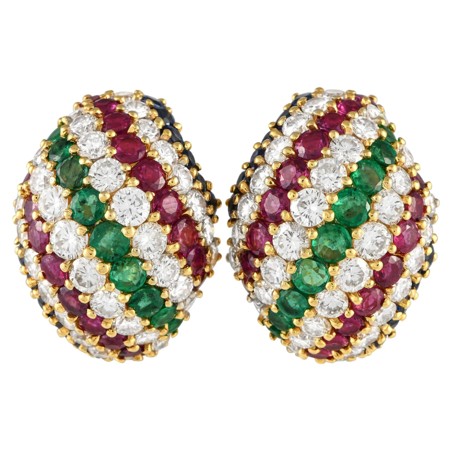 Adler 18k Yellow Gold 6.40ct Diamond Sapphire Ruby & Emerald Statement Earrings 3 Adler 18k Yellow Gold 6.40ct Diamond Sapphire Ruby & Emerald Statement Earrings